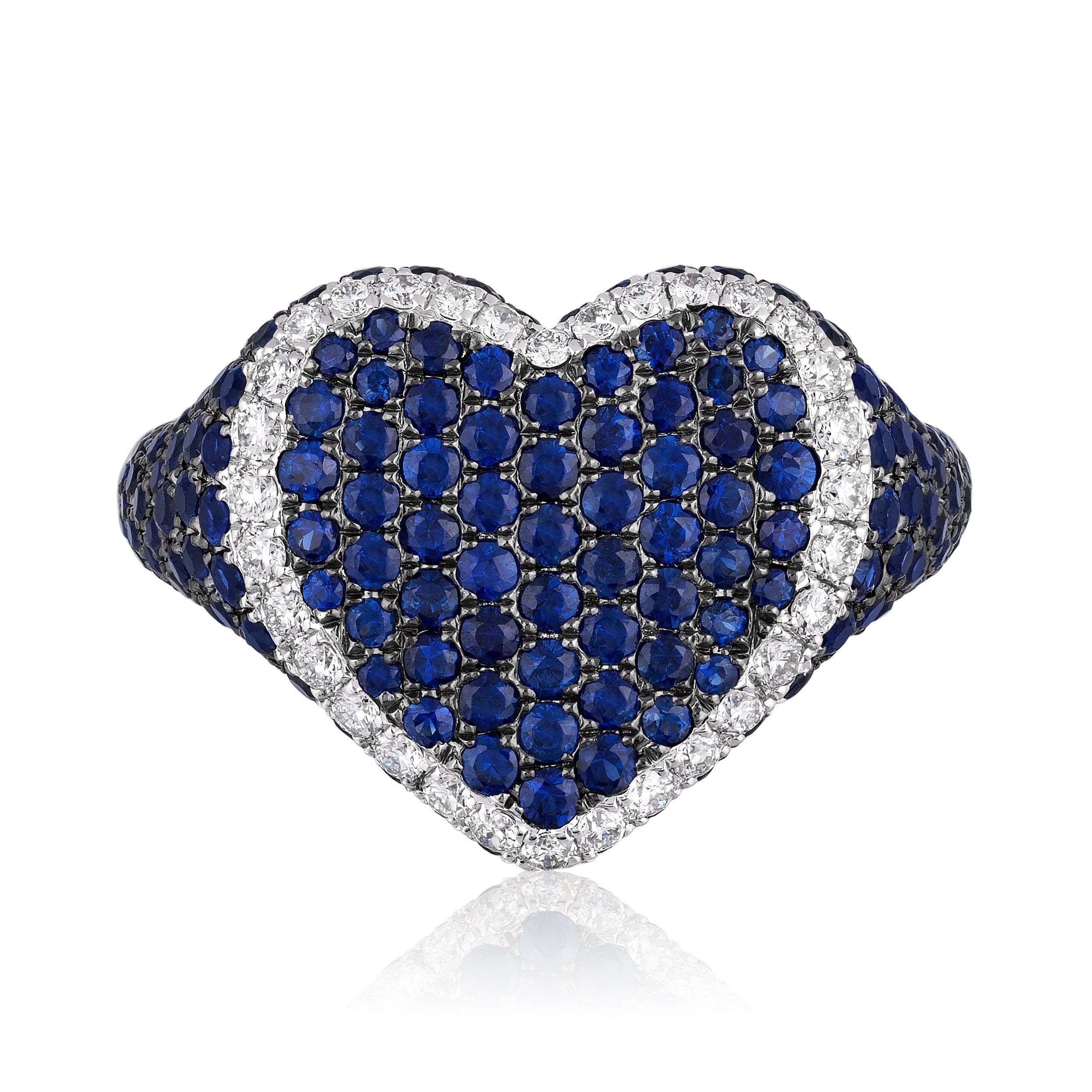 Heart Shape Created Blue Sapphire Ring with Diamond Side Stones (6 mm, AAAA  Quality), 14K Yellow Gold, US 3.50 - Walmart.com